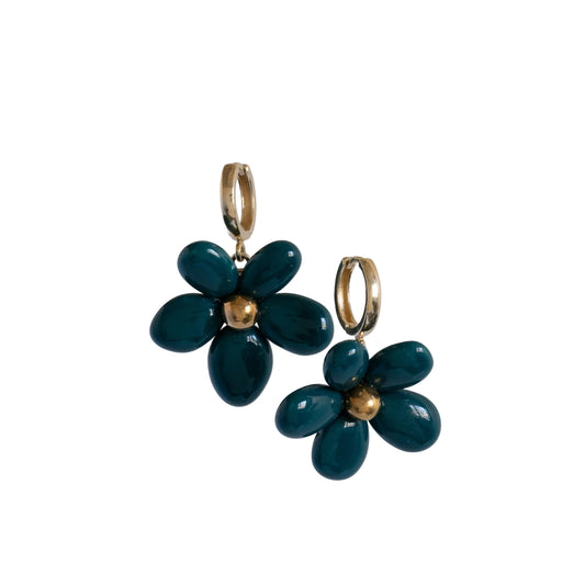 Ku-Kukkakoru Ceramic Flower Earrings (Petrol)