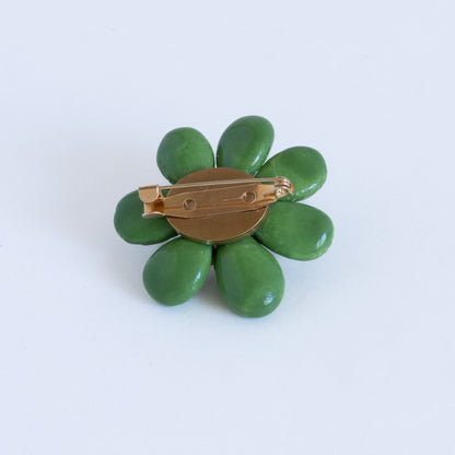 Koreus Ceramic Flower Brooch (Green & Gold)
