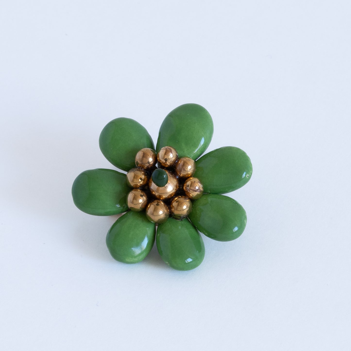 Koreus Ceramic Flower Brooch (Green & Gold)