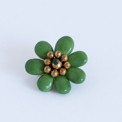 Koreus Ceramic Flower Brooch (Green & Gold)