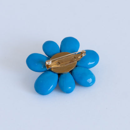 Koreus Ceramic Flower Brooch (Blue & Gold)