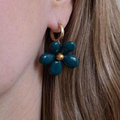Ku-Kukkakoru Ceramic Flower Earrings (Petrol)