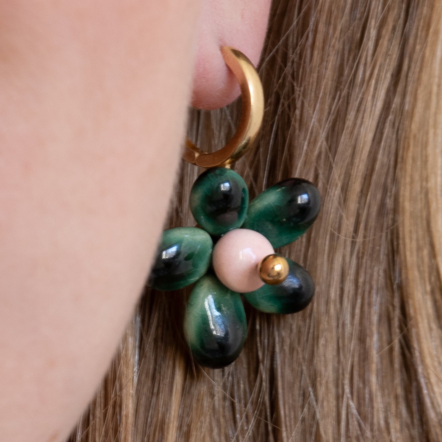 Kin-Kukkakoru Ceramic Flower Earrings (Teal)
