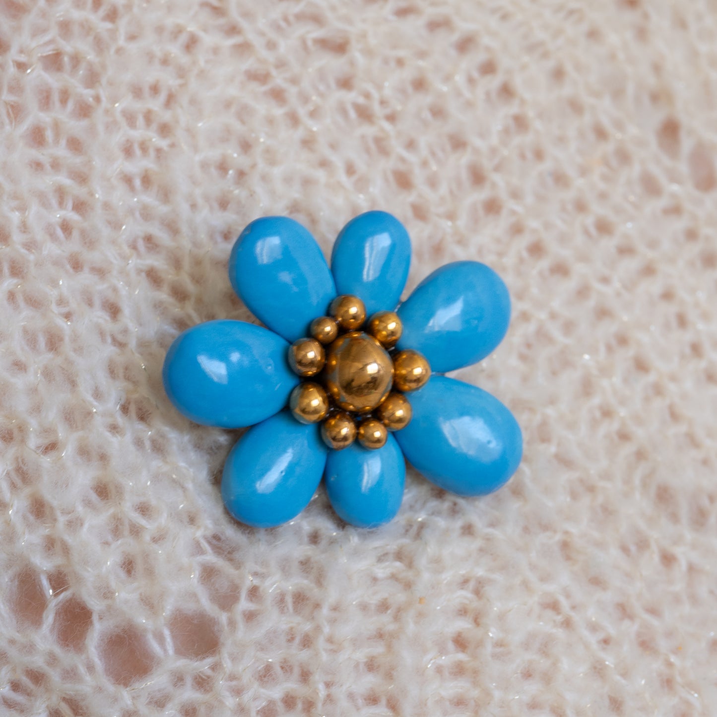 Koreus Ceramic Flower Brooch (Blue & Gold)