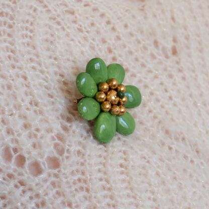 Koreus Ceramic Flower Brooch (Green & Gold)