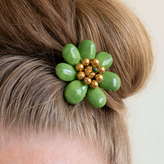 Koreus Ceramic Flower Brooch (Green & Gold)