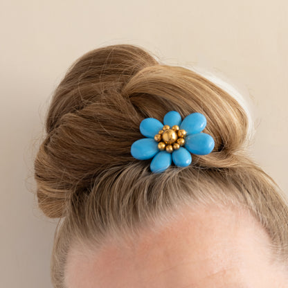 Koreus Ceramic Flower Brooch (Blue & Gold)