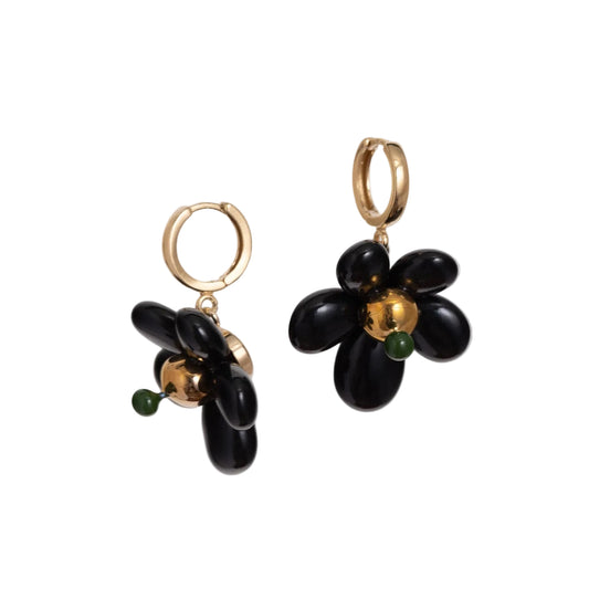Kin-Kukkakoru Ceramic Flower Earrings (Black)