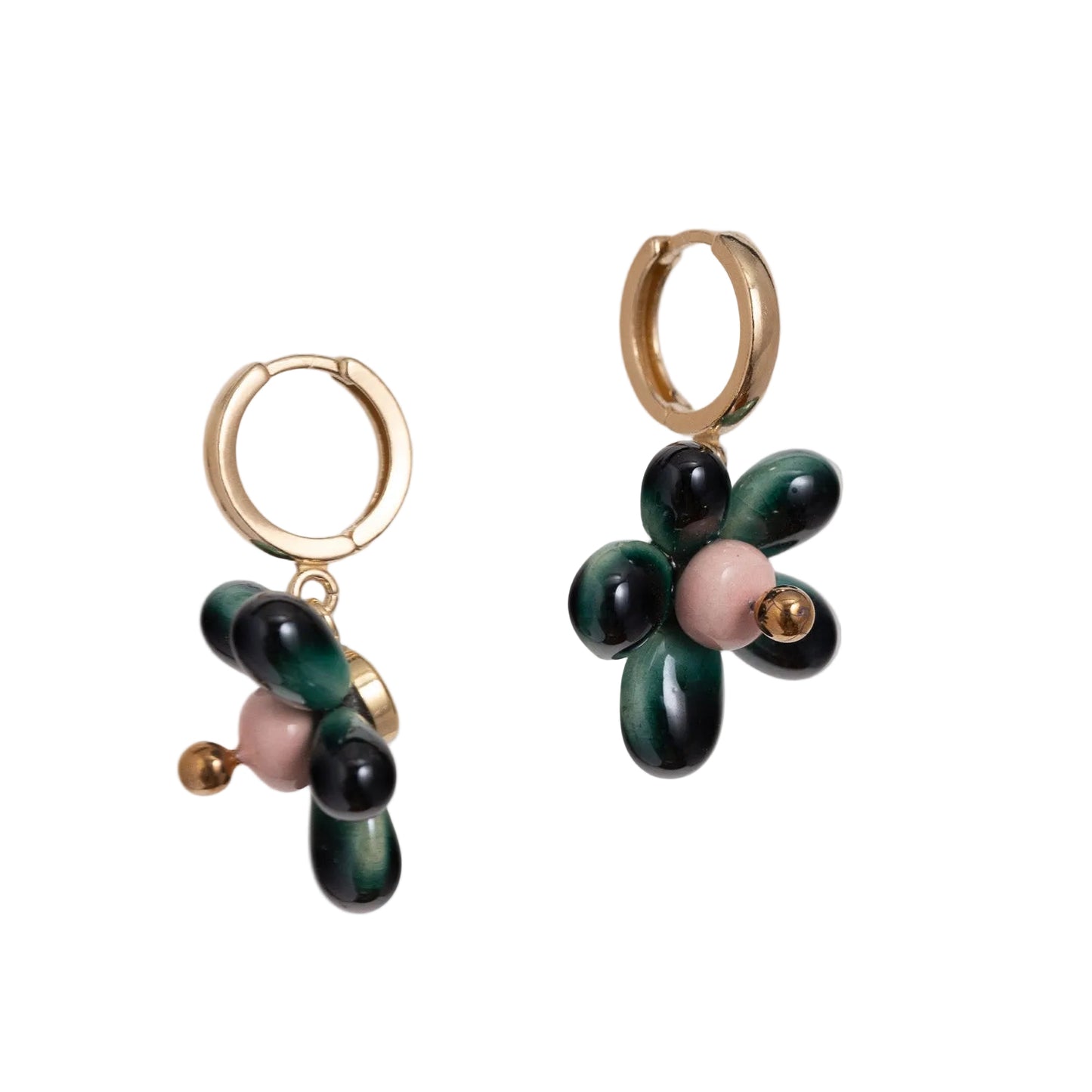 Kin-Kukkakoru Ceramic Flower Earrings (Teal)